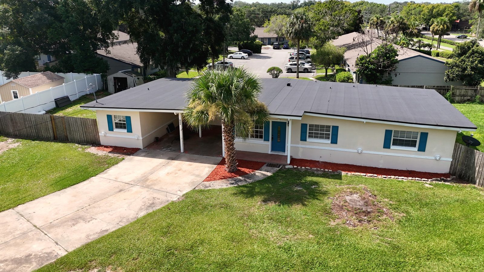 Rear yard and covered patio at 120 Kay Lane